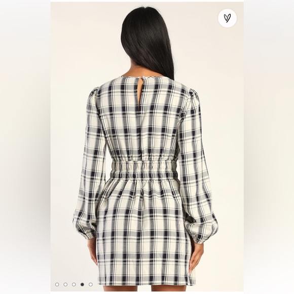 🤍Lulu’s Tad of Plaid Ivory Plaid Balloon Sleeve Mini Dress - Picture 2 of 10